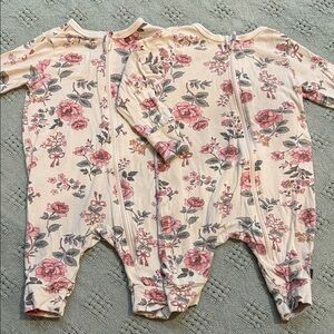 Floral Zip-Front Baby One-Piece Footie - Cream with Pink Roses